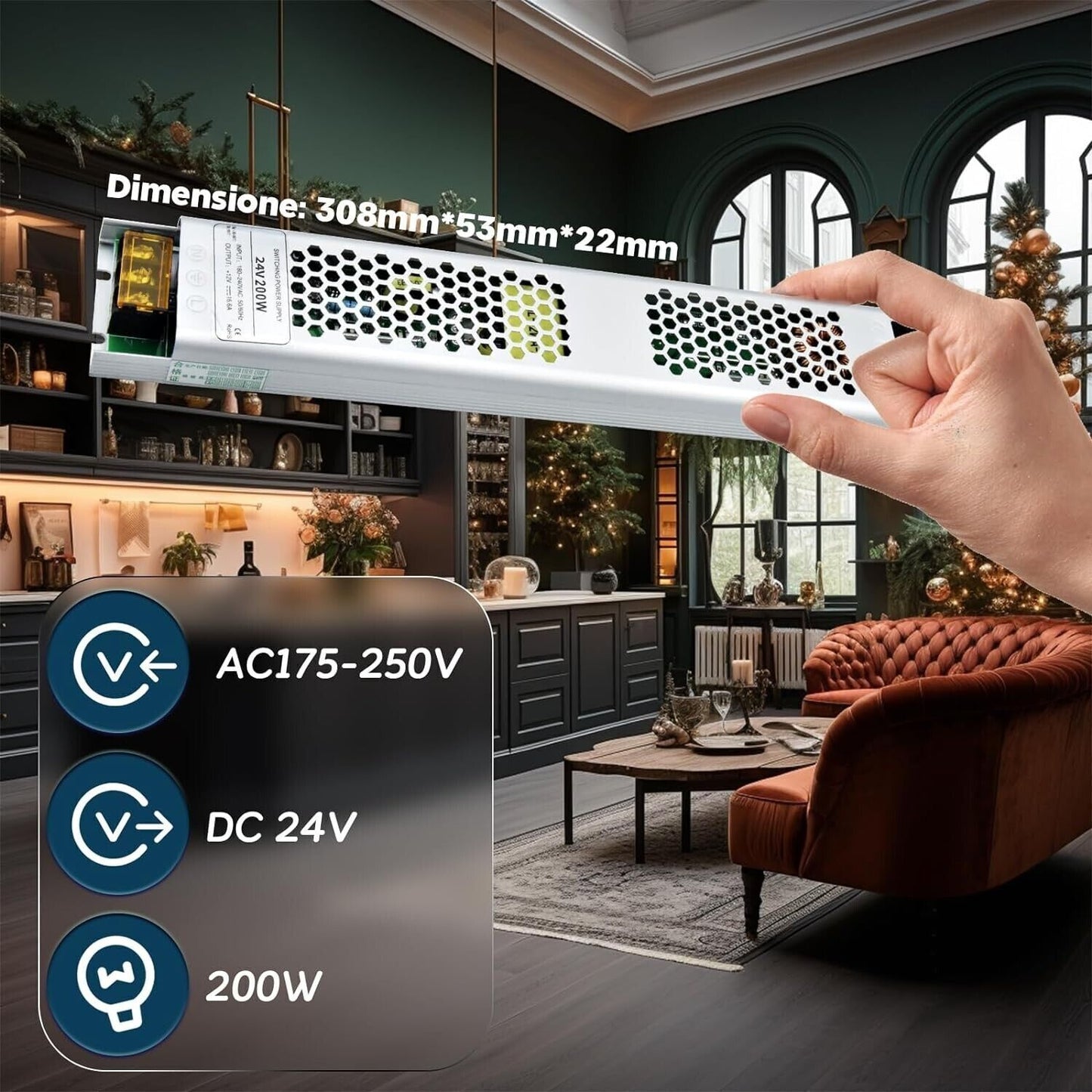 Alimentatore LED 24V 200W, Trasformatore 220V 24V AC ,Tensione Costante