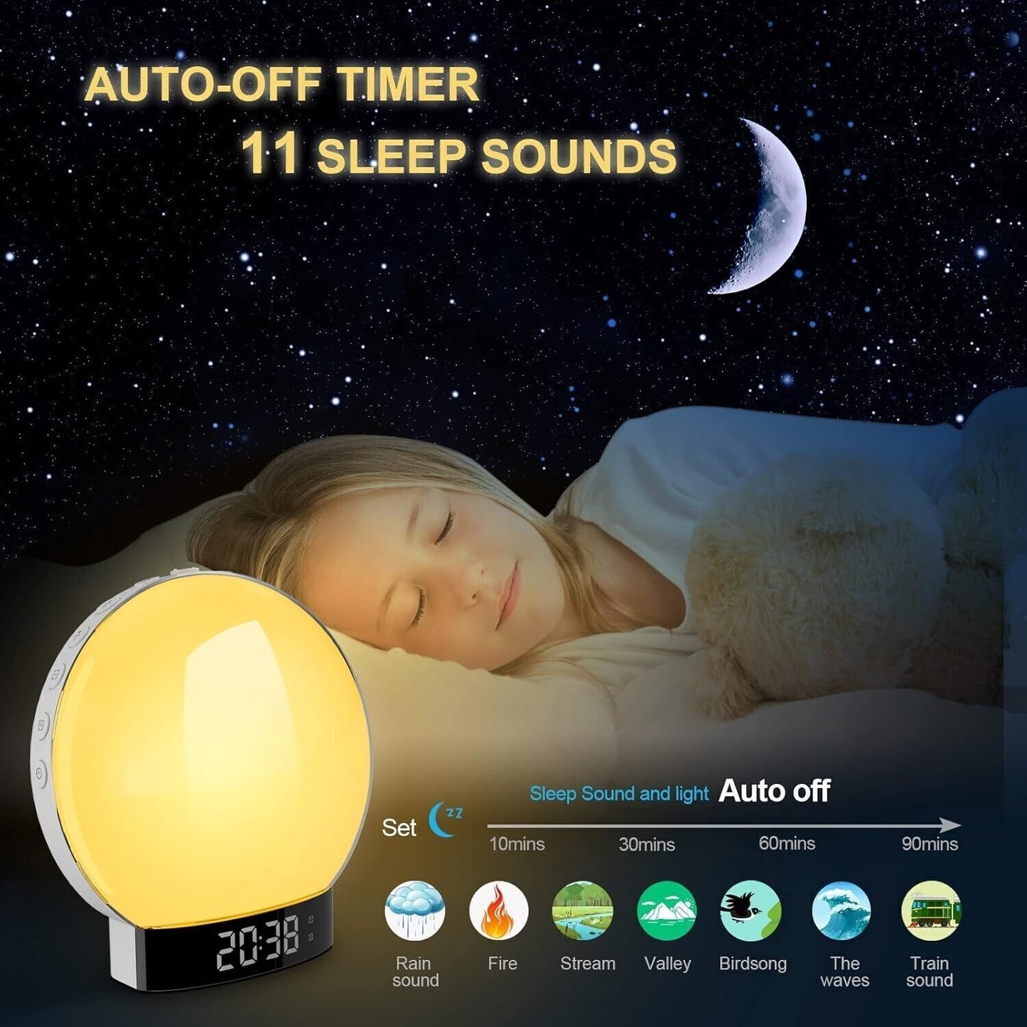 Wake up Light Luce Sveglia snooze alba da Comodino Altoparlante bluetooth FM
