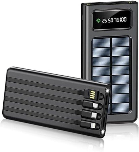 Power bank solare caricabatteria per cellulari e tablet da 50000mAh con cavi