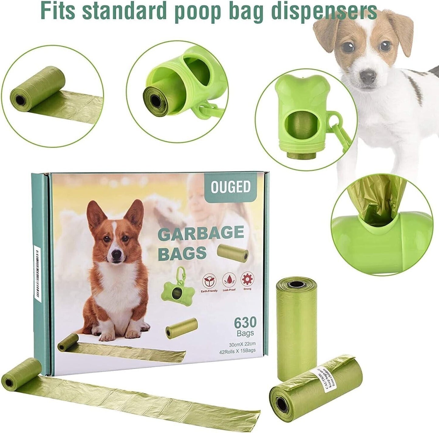 Sacchetto per escrementi di cane OUGED 630 pezzi,42 rotoli di ricarica con 2 dis