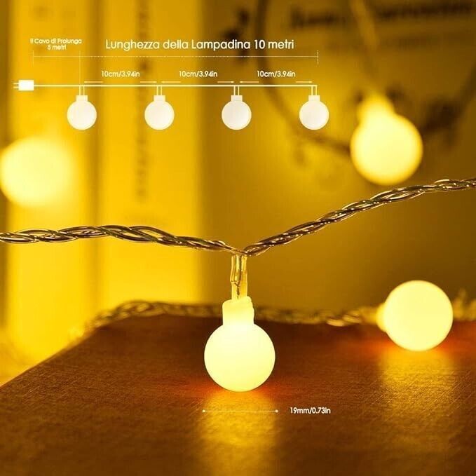 Catena Luminosa, Luci Stringa 10m e Cavo Prolunga 3m Lampadina Illuminazione