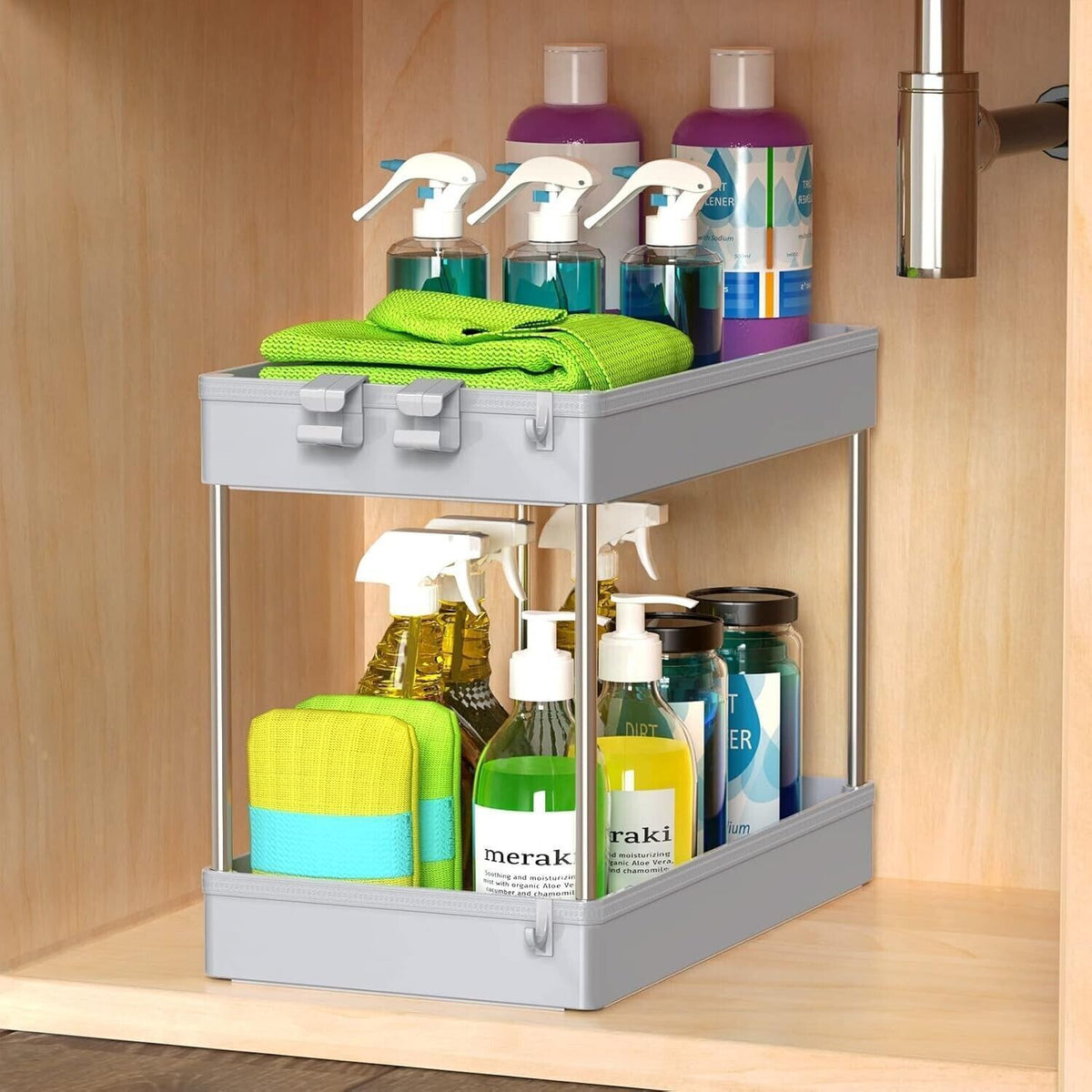 Scaffale Organizer sottolavello cestino per ripiano bagno portaoggetti
