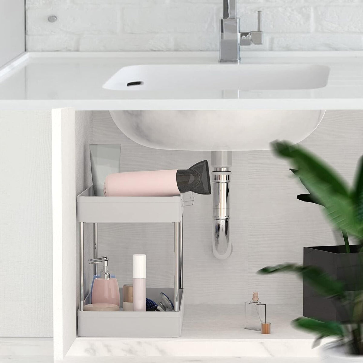 Scaffale Organizer sottolavello cestino per ripiano bagno portaoggetti