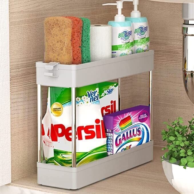 Scaffale Organizer sottolavello cestino per ripiano bagno portaoggetti