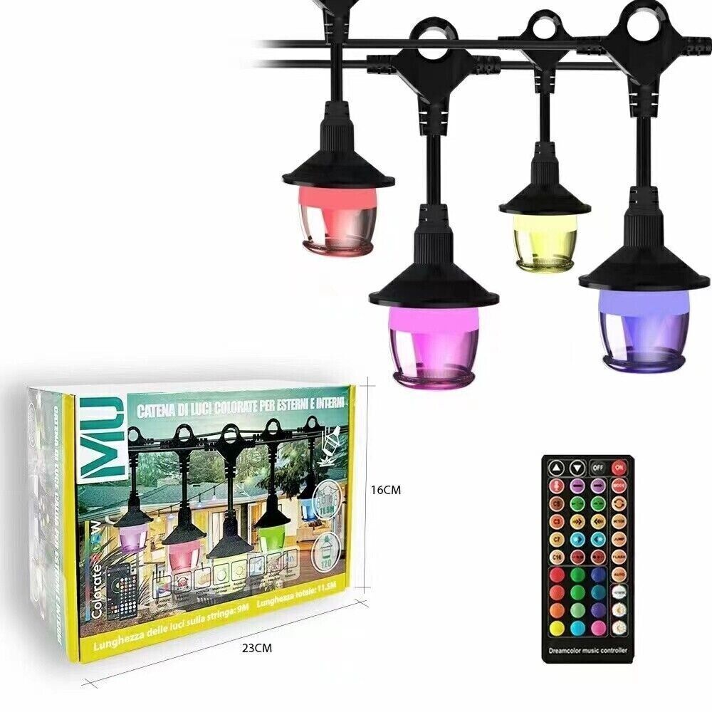 CATENA LUMINOSA DI LAMPADINE A LED RGB A STRINGA DA ESTERNO 12 LAMPADINE WIFI