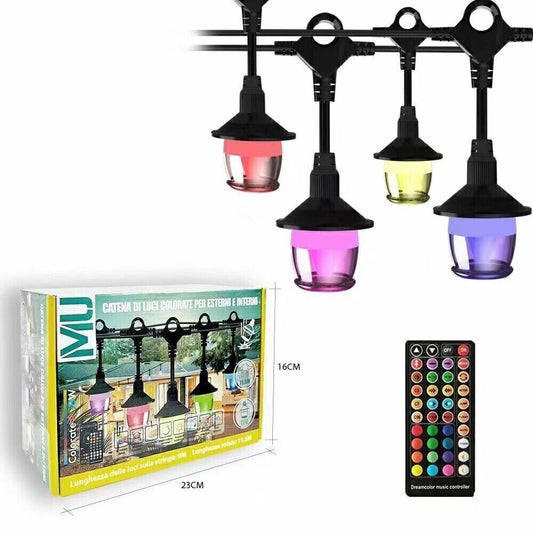 CATENA LUMINOSA DI LAMPADINE A LED RGB A STRINGA DA ESTERNO 12 LAMPADINE WIFI