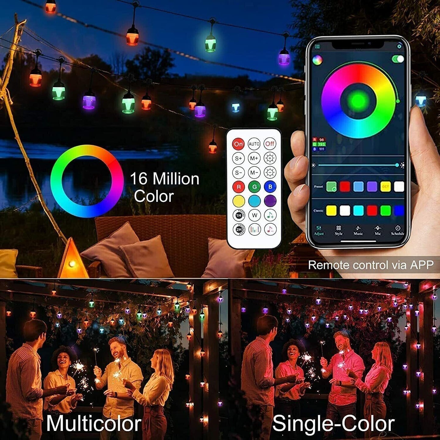 CATENA LUMINOSA DI LAMPADINE A LED RGB A STRINGA DA ESTERNO 12 LAMPADINE WIFI