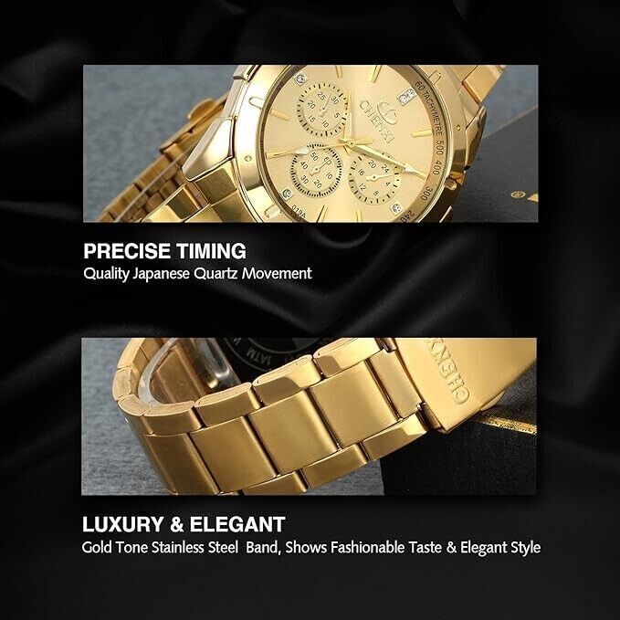 Orologio da uomo Chenxi in acciaio inossidabile tono oro, quarzo giapponese