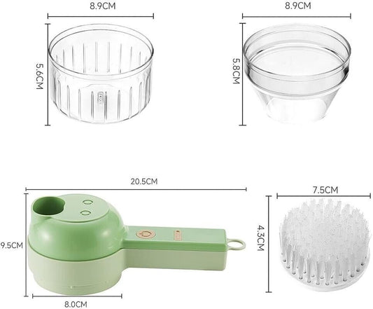 Set Tagliaverdure Elettrico Portatile 4 in 1 Trita verdure Spazzola Pulizia