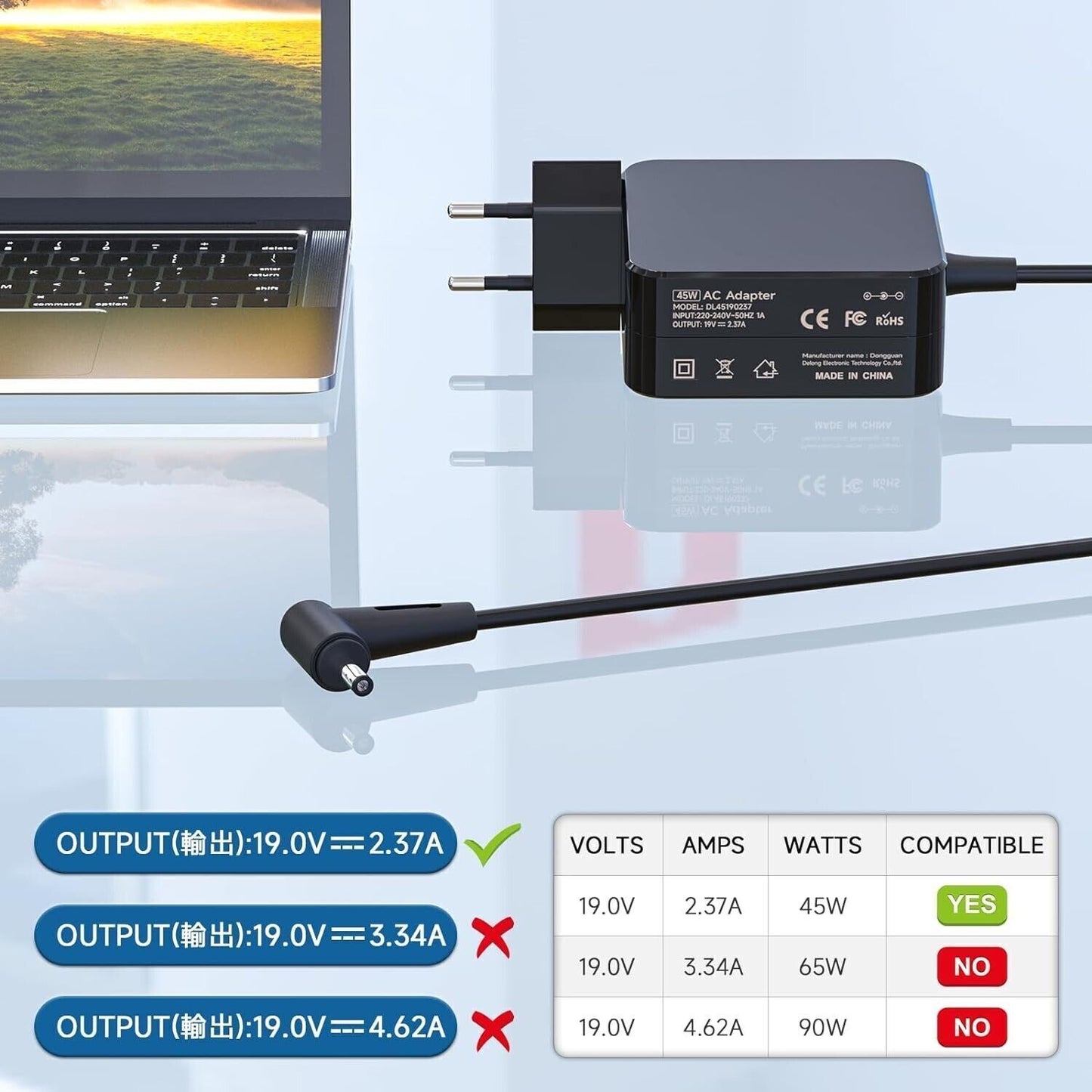 Cavo di ricarica per laptop, adattatore CA da 45 W per Asus Zenbook Flip F541U