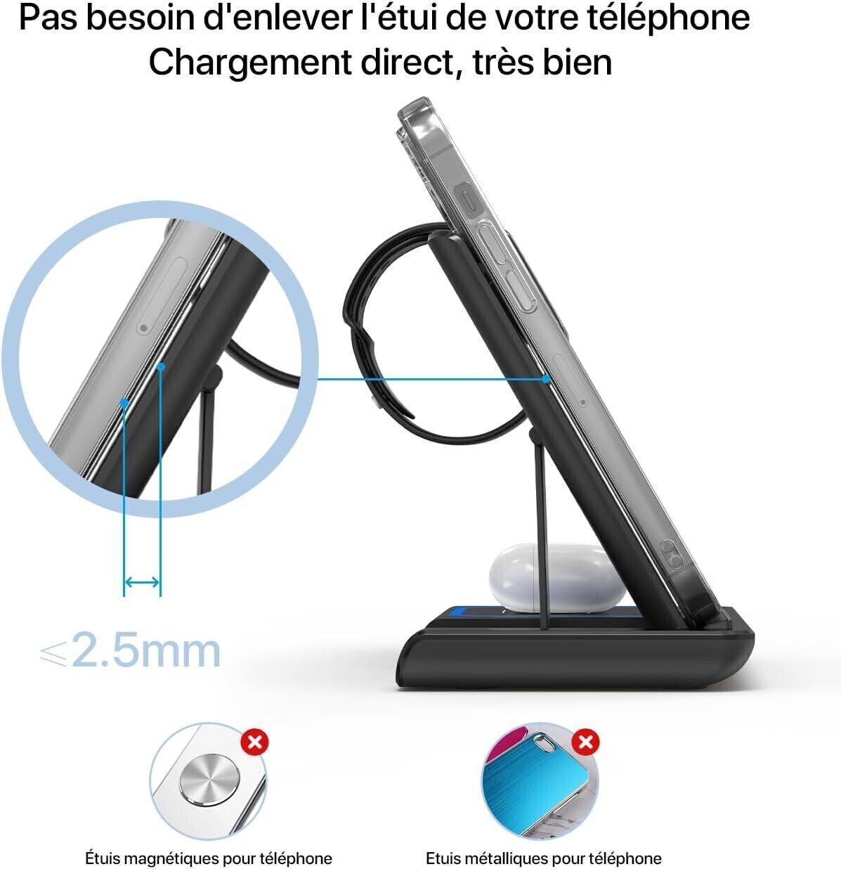 Caricabatterie wireless, stazione di ricarica wireless 3 in 1, magnetico veloce