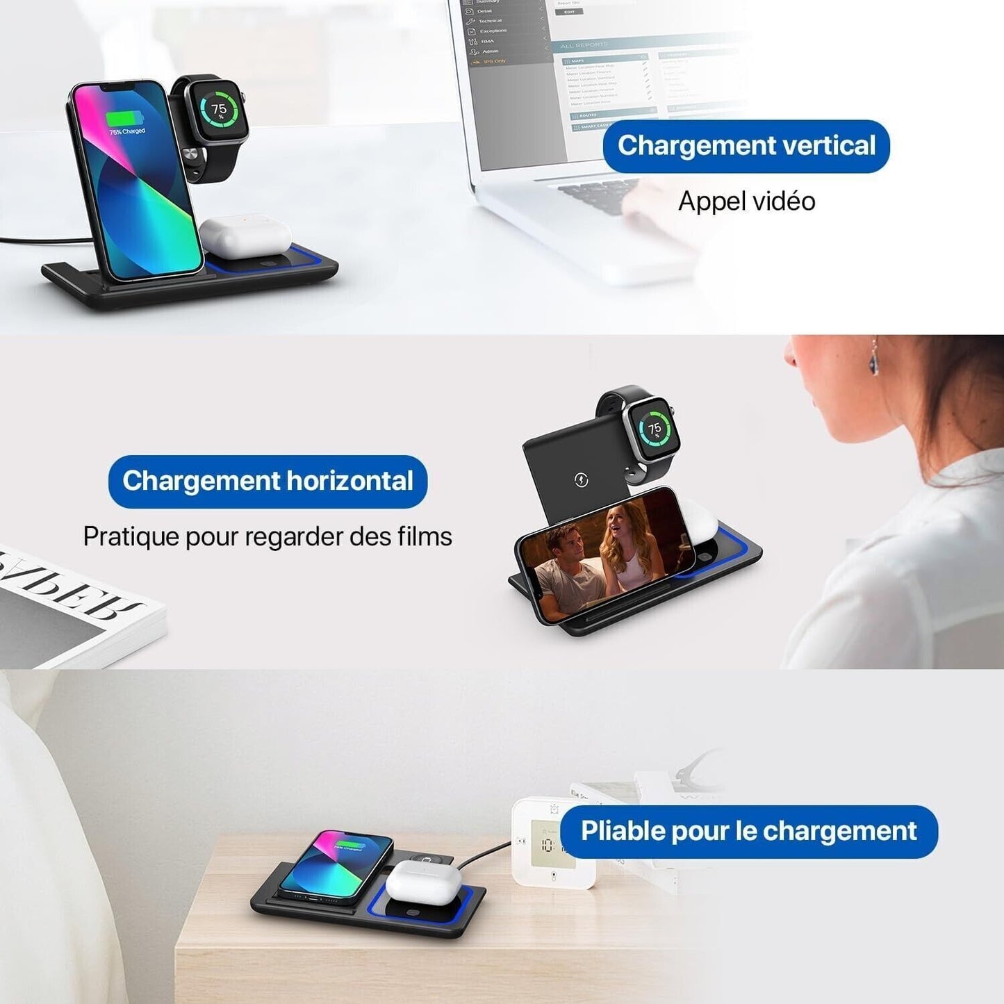 Caricabatterie wireless, stazione di ricarica wireless 3 in 1, magnetico veloce