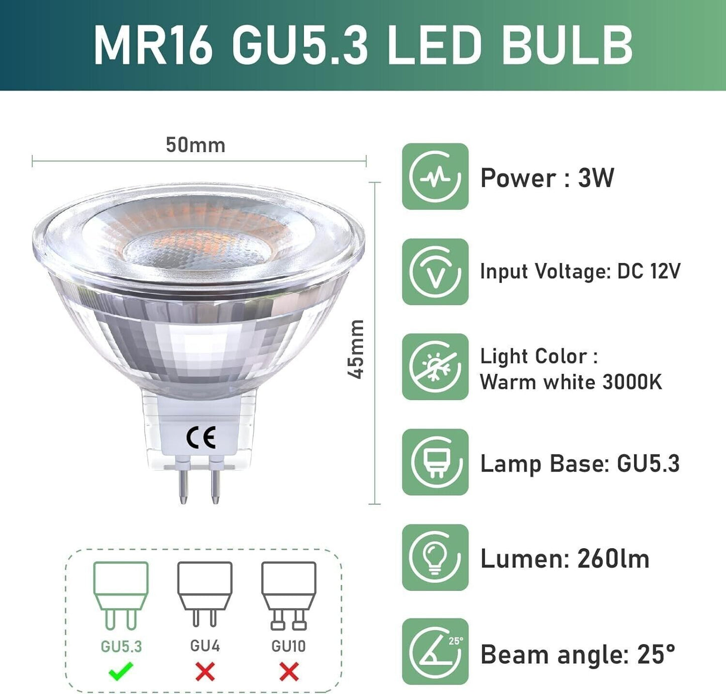 Lampadine LED, 3W 12V GU5.3 Base 20-35W Lampadine Alogene Equivalenti, 3000K