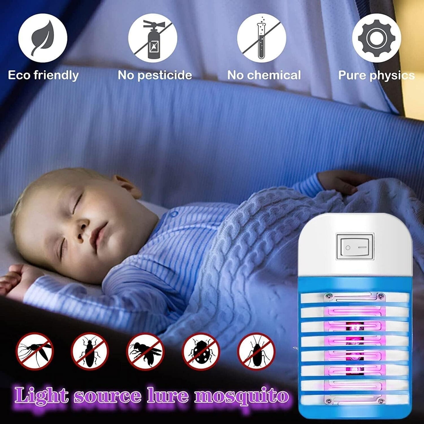 Lampada Antizanzare Elettrica Atossica e Sicura, Zanzariera Elettrica con Luce