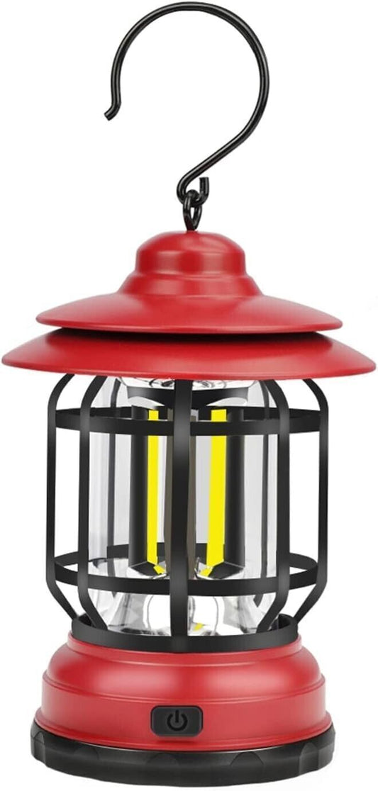 Lampada LED campeggio retrò lanterna ricaricabile USB luce portatile con gancio