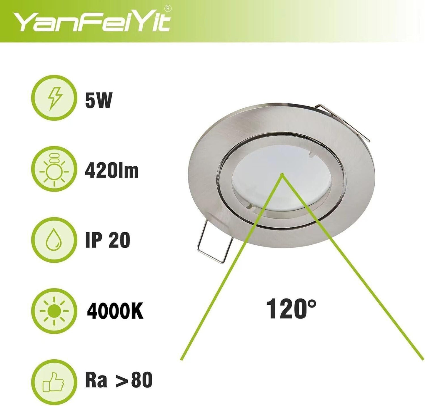 YanFeiYit 5 faretti da incasso a LED, rotondi, cromati opachi, 5 Watt, bianco
