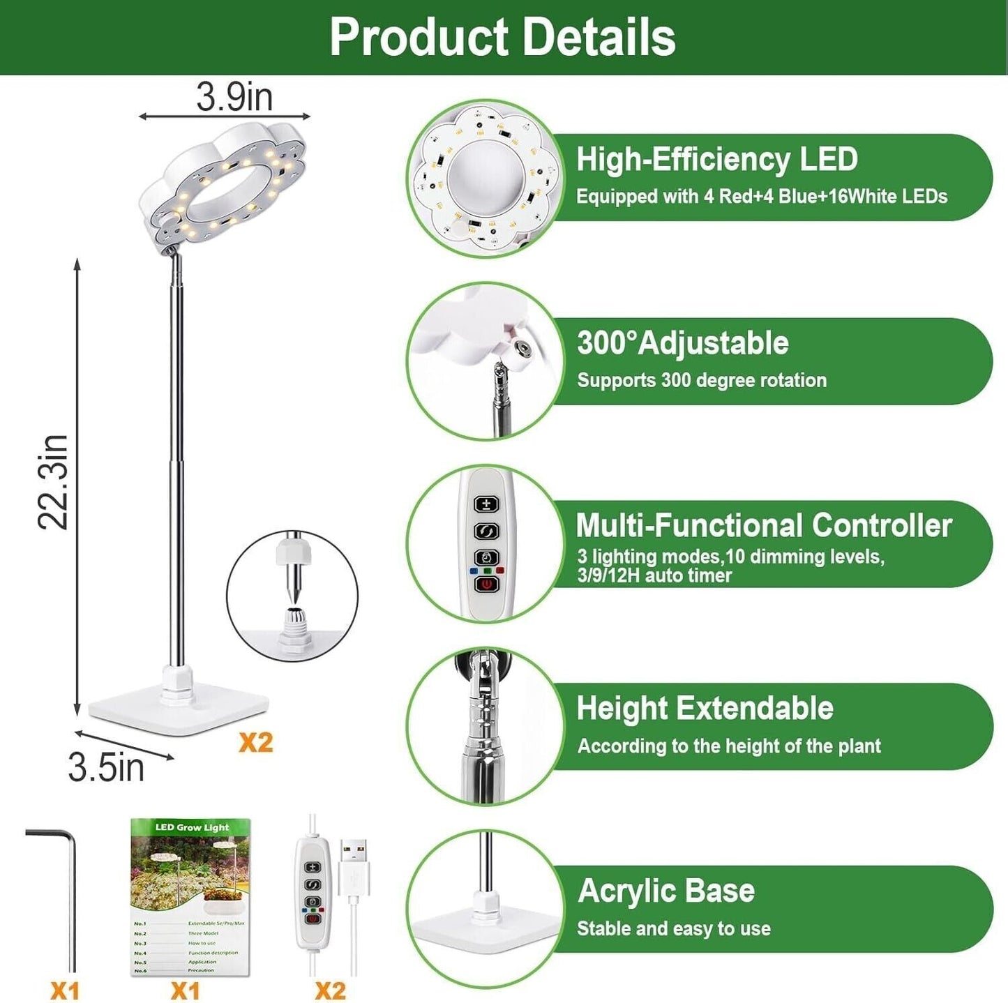 Lampade 24 LED dimmerabile per piante da interno regolabile a spettro con timer