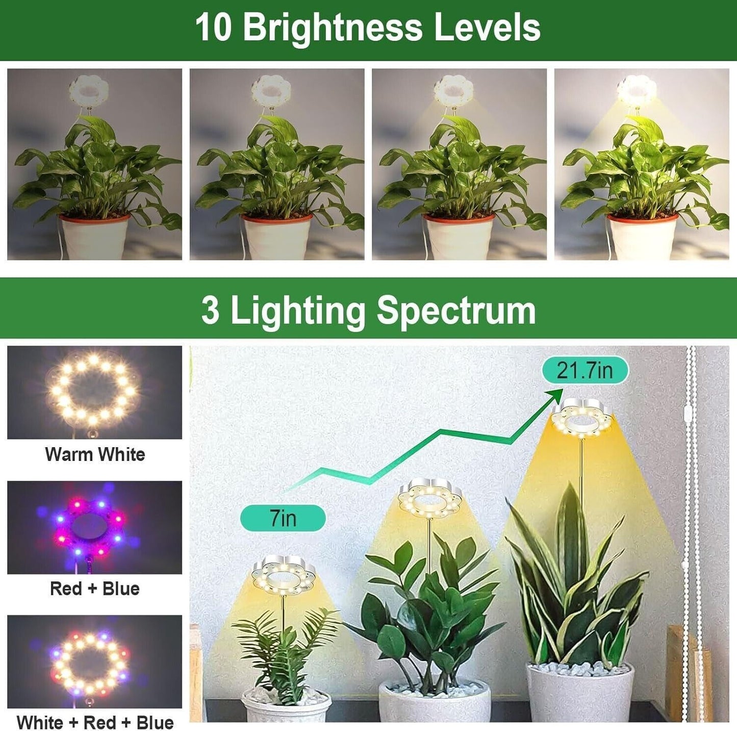 Lampade 24 LED dimmerabile per piante da interno regolabile a spettro con timer