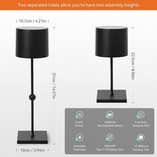 Lampada da tavolo a LED, batteria ricaricabile da 5200 mAh, 3 colori dimmerabile