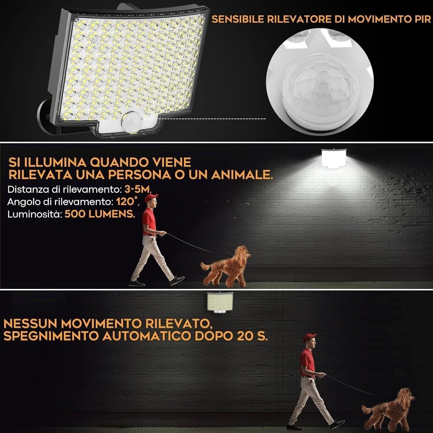 Luce Solare Led Esterno,106 LED luci solari da giardino con sensore di movimento