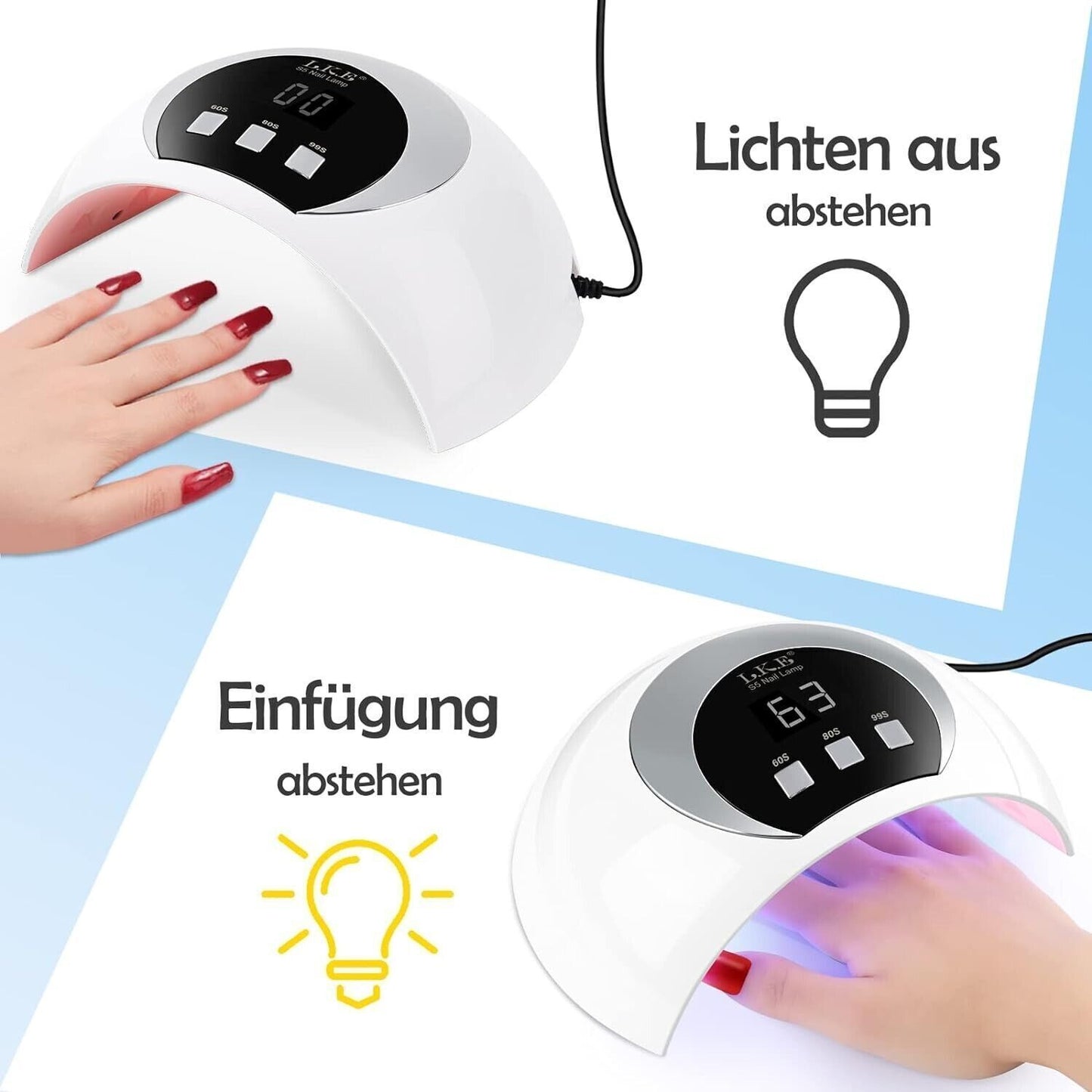 Lampada UV da 54 W per unghie in gel, lampada UV con 3 timer e ricarica USB