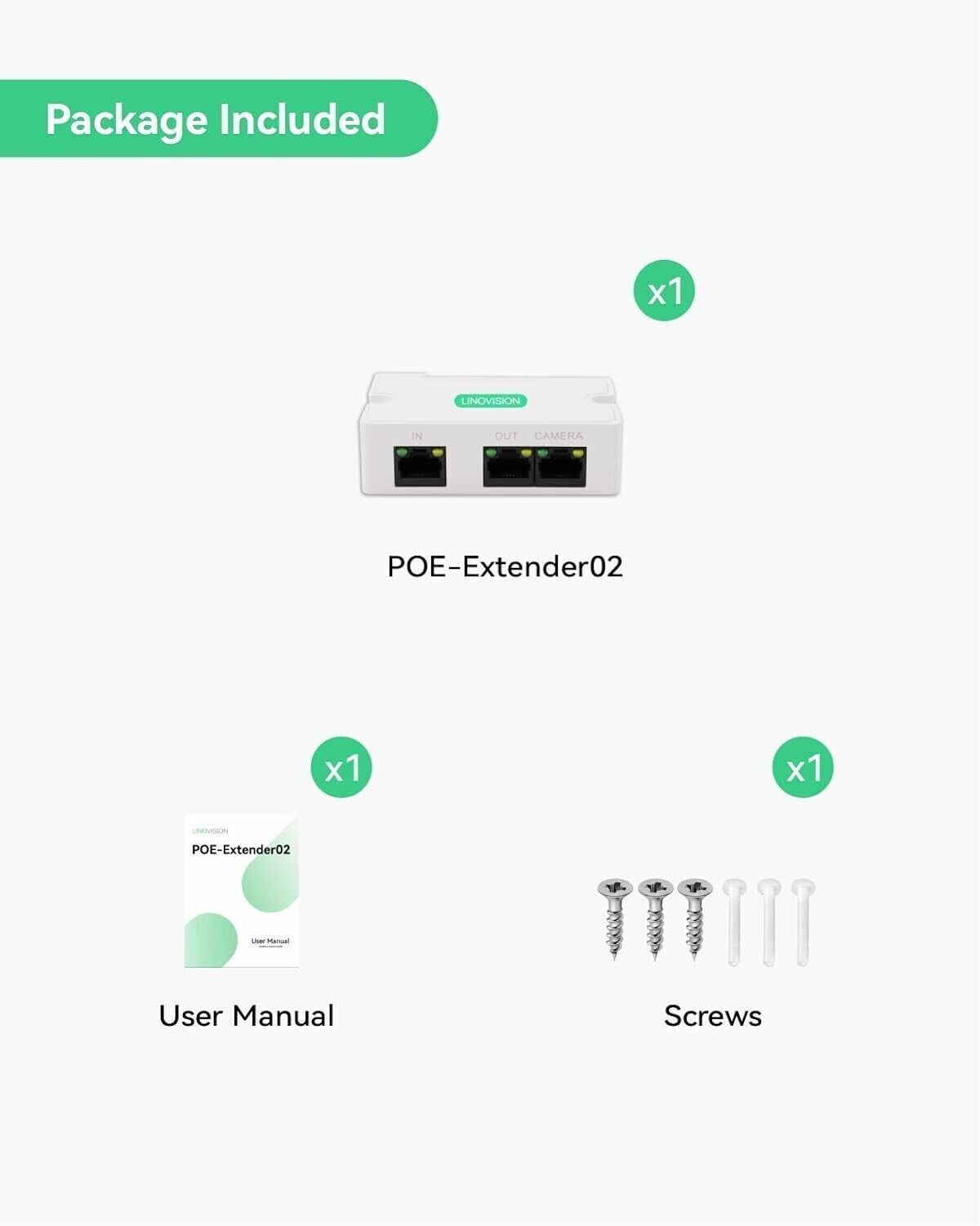LINOVISION Mini extender POE a 2 porte Ripetitore IEEE 802.3af/at POE