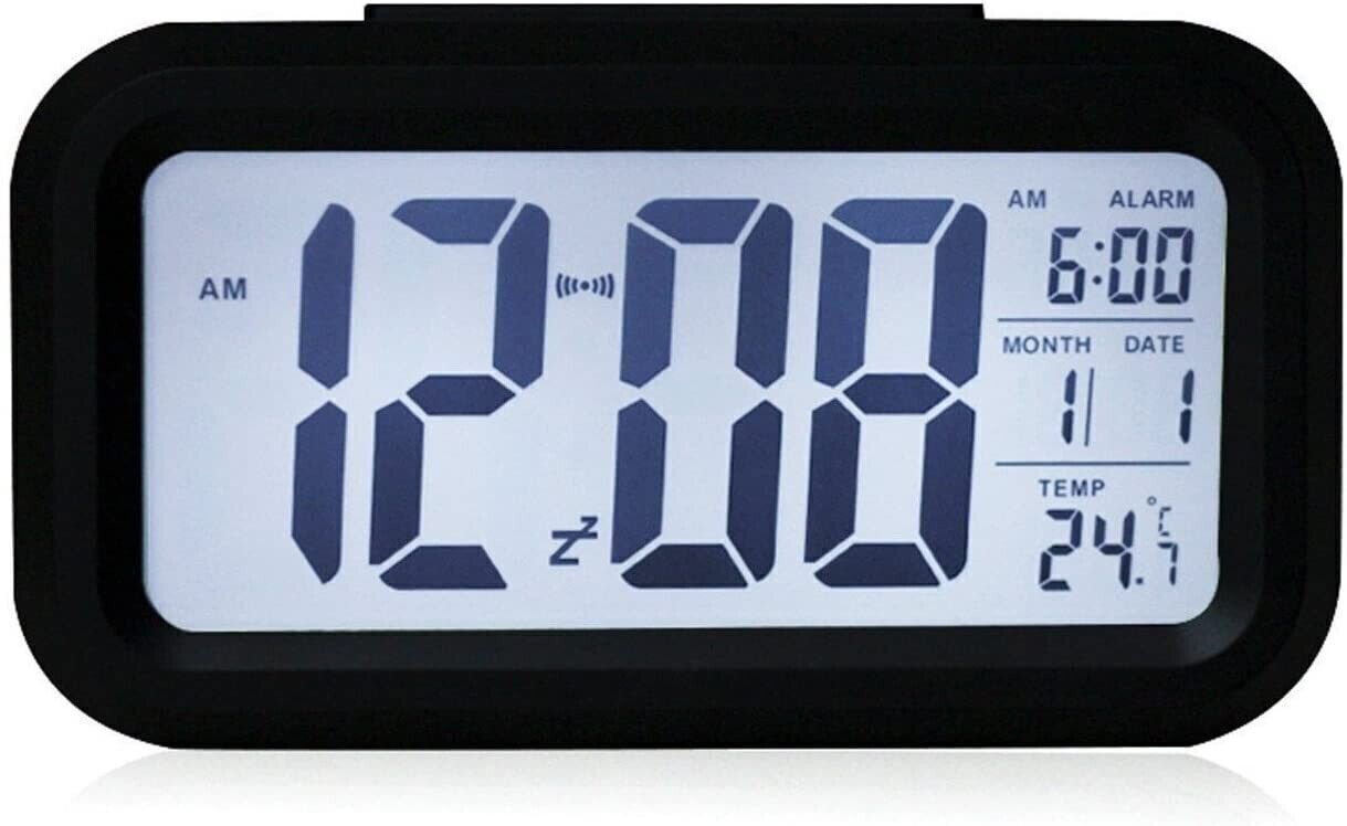 Sveglia Digitale, Comodino a Batteria Display LCD Sensore di luminosità Sveglia