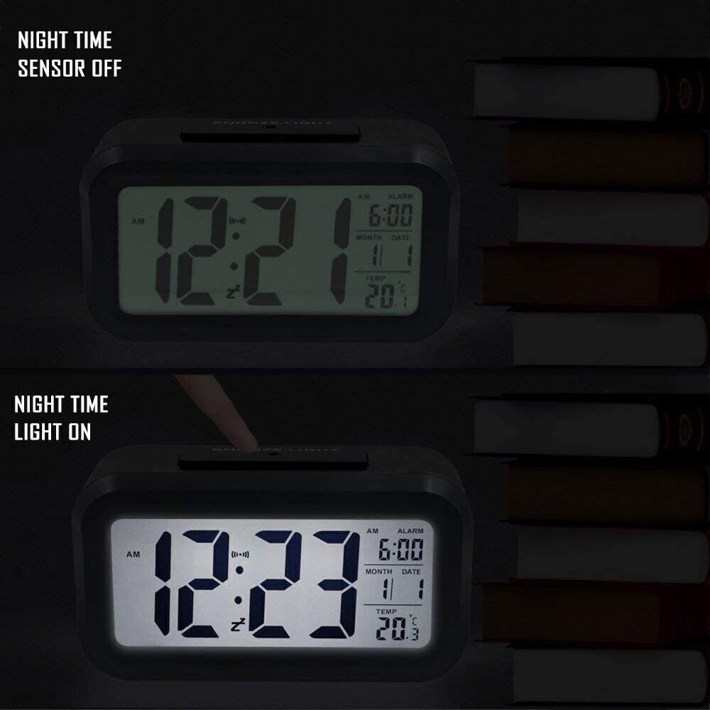Sveglia Digitale, Comodino a Batteria Display LCD Sensore di luminosità Sveglia