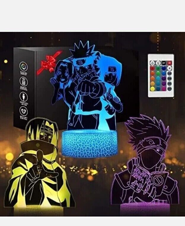 Lampada a LED Naruto 3D Illusion + 3 disegni 16 cambi di colore e telecomando