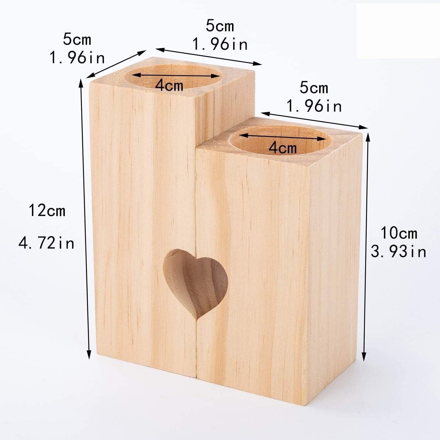 Portacandele in legno a forma di cuore, artigianato in legno naturale