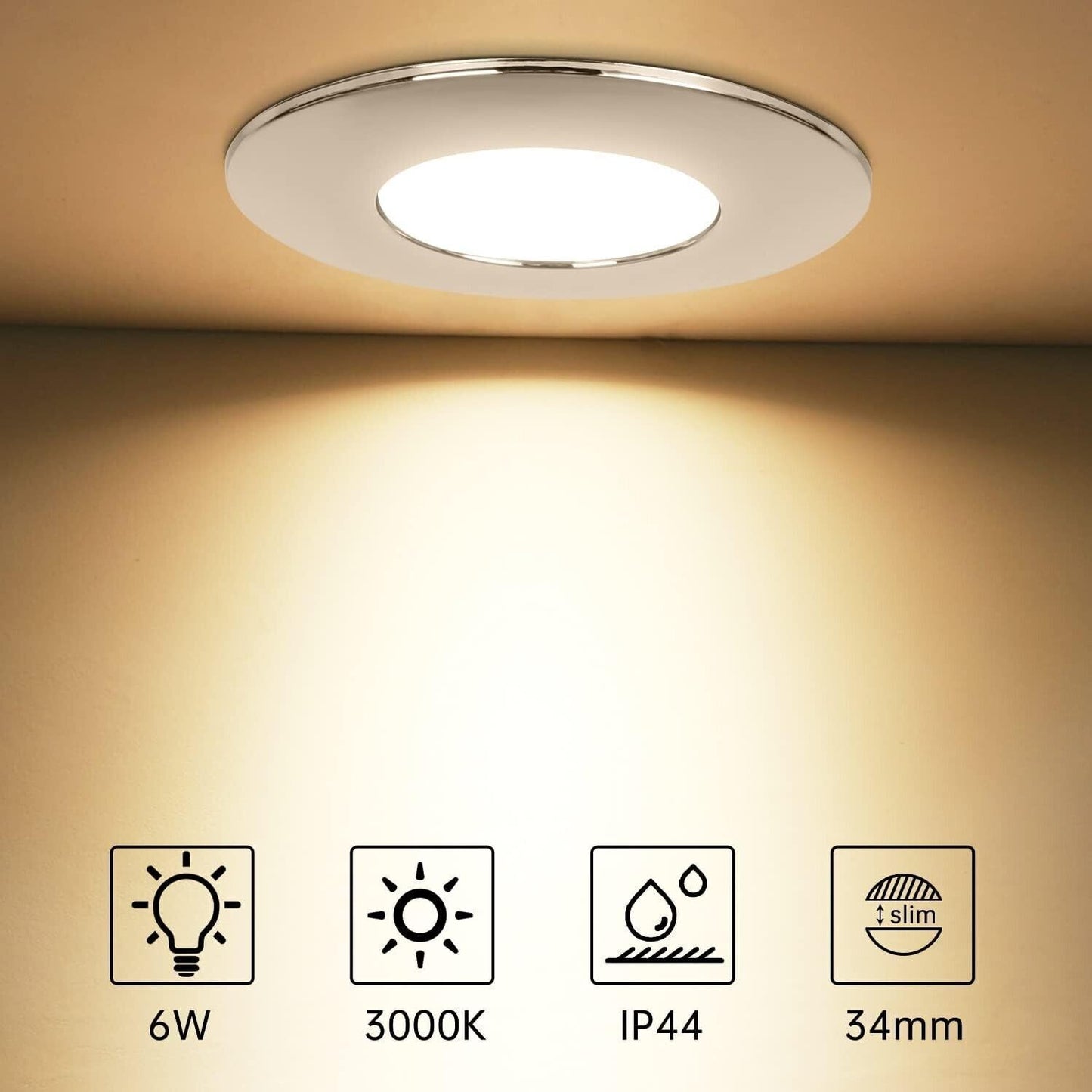 Faretto LED da Incasso 230 V 6 W Bianco Caldo 3000 K - Faretti LED Piatto