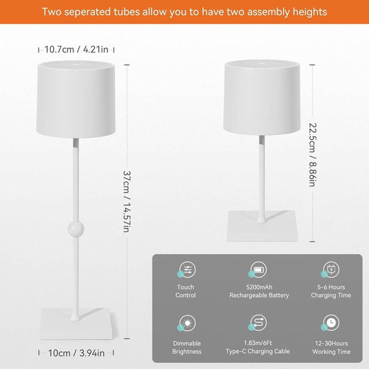 Lampada da tavolo a LED, batteria ricaricabile da 5200 mAh, 3 colori dimmerabile