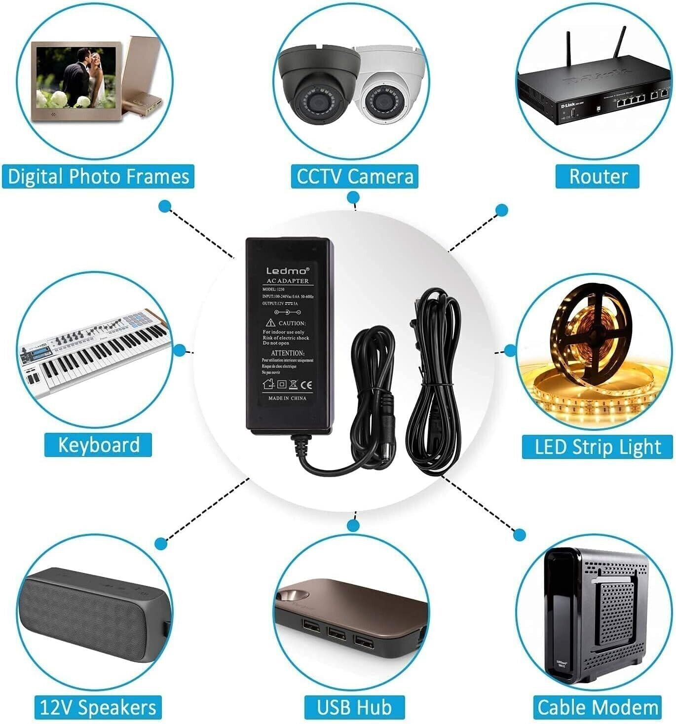 Alimentatore Trasformatore 60W 12V per Notebook, Striscia LED, Schermo TFT-LCD