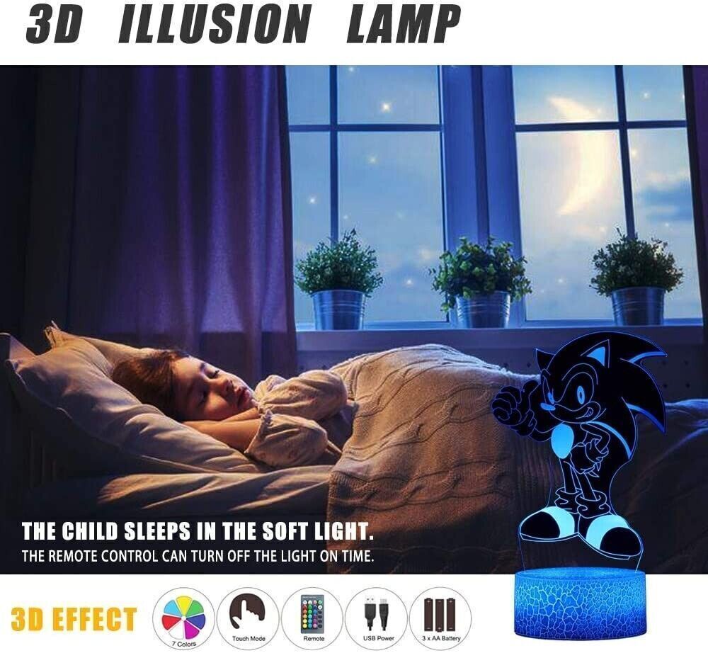 3D Anime Luce Notturna Giocattolo, 2 Modelli 16 Cambia Colore con Telecomando