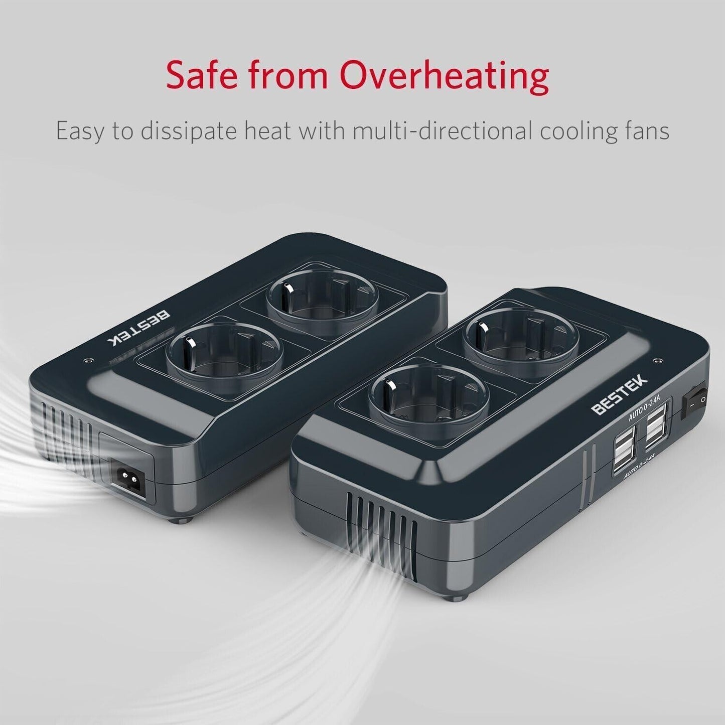 BESTEK 200W Inverter Auto 12v 220v con 4 Porte Smart USB 2 Prese AC, Convertitor