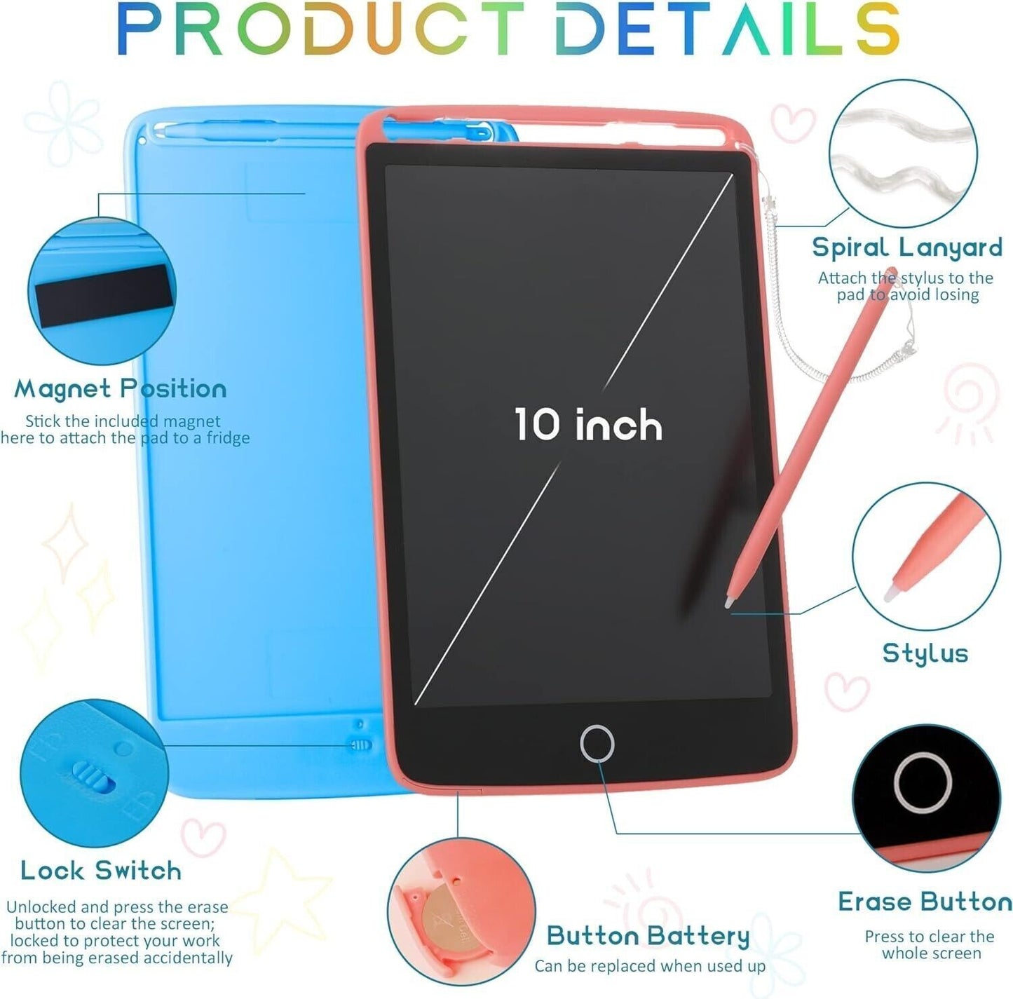 Tablet per bambini, 2 pezzi, tavoletta da scrittura a colori, tavoletta da diseg