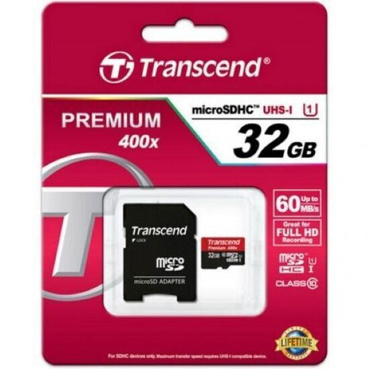 Scheda micro SDHC 32GB C10 400x con adattatore SD Transcend