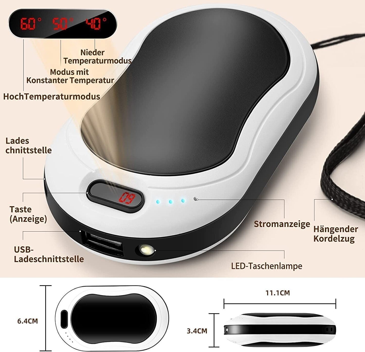 Lomvset Scaldamani Elettrico 10000 mAh USB Ricaricabile Scaldamani, 2 pz
