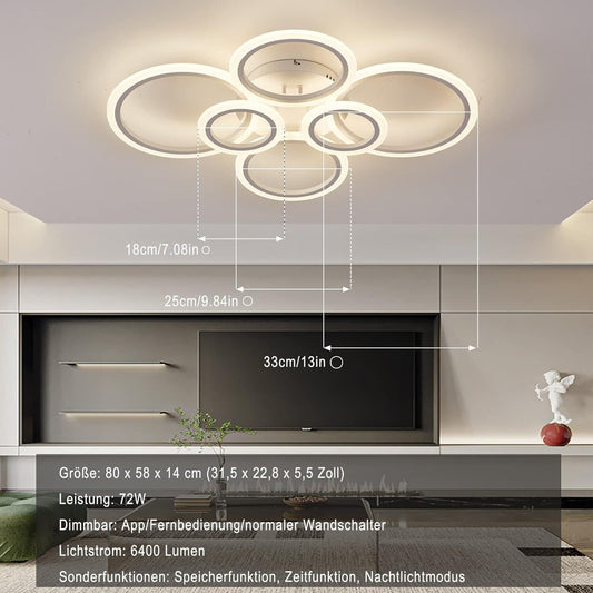 Plafoniera LED, diametro 80 cm, bianca, con funzione memoria, plafoniera