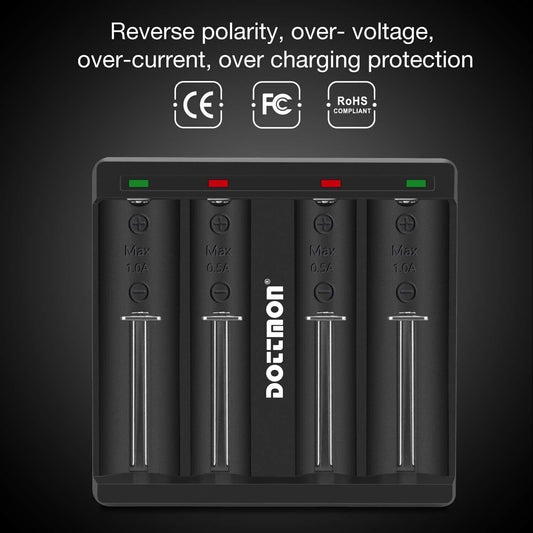 Caricabatterie 4 slot intelligente con display LCD universale per batterie ricaricabili agli ioni di litio 18650 18490 18350 17670 17500 16340 (RCR123) 14500 26650, A AA AAA SC