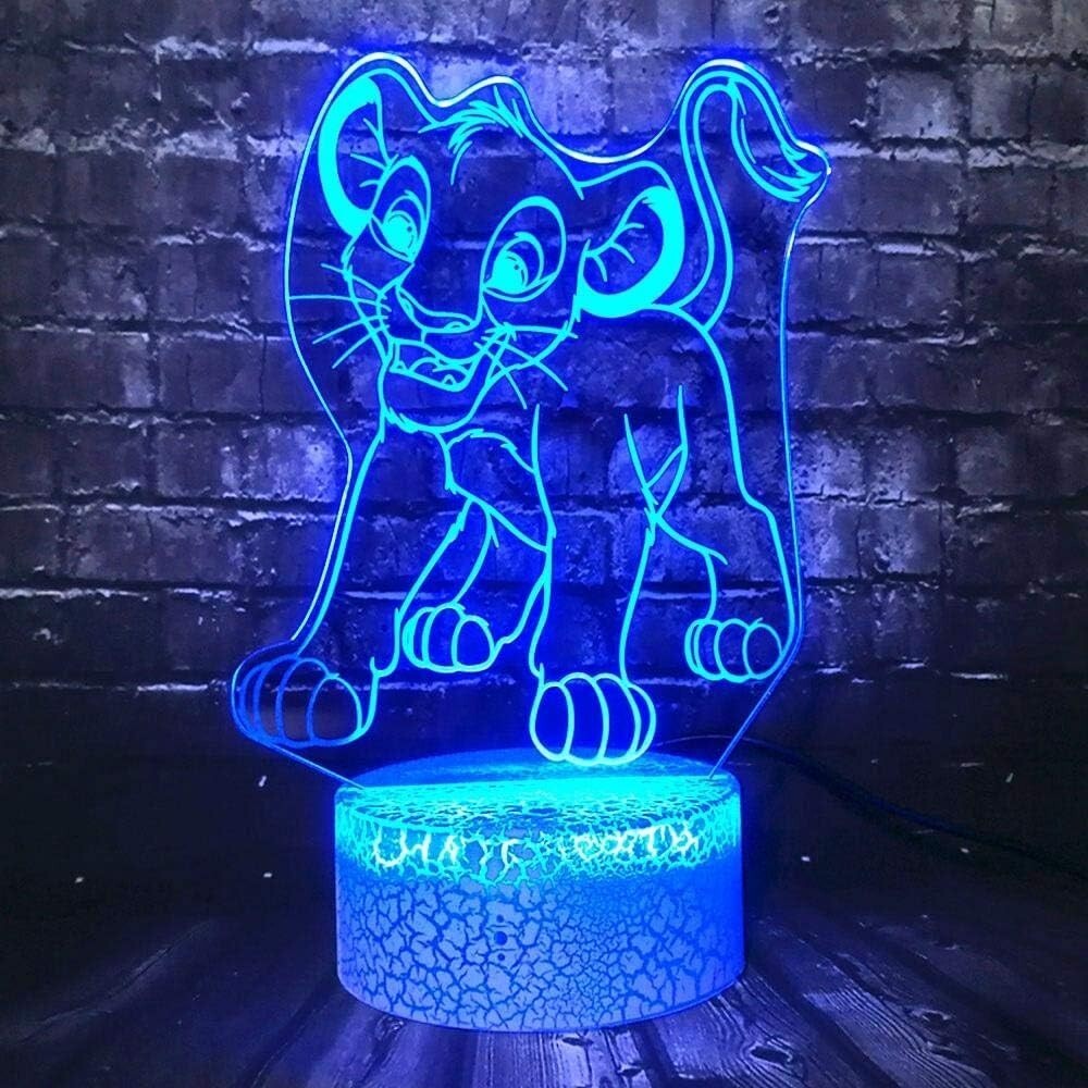 Lampada da tavolo a illusione 3D con luce notturna a LED, re della giungla