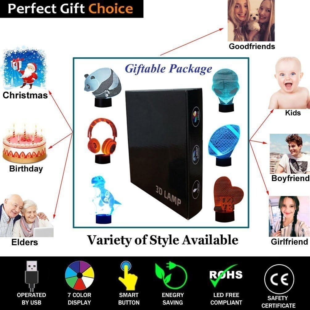 Lampada da tavolo a illusione 3D con luce notturna a LED, re della giungla