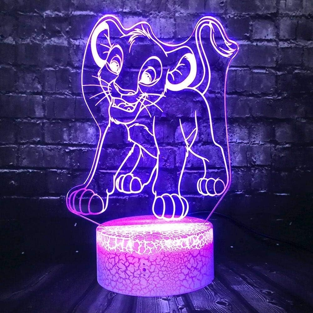 Lampada da tavolo a illusione 3D con luce notturna a LED, re della giungla