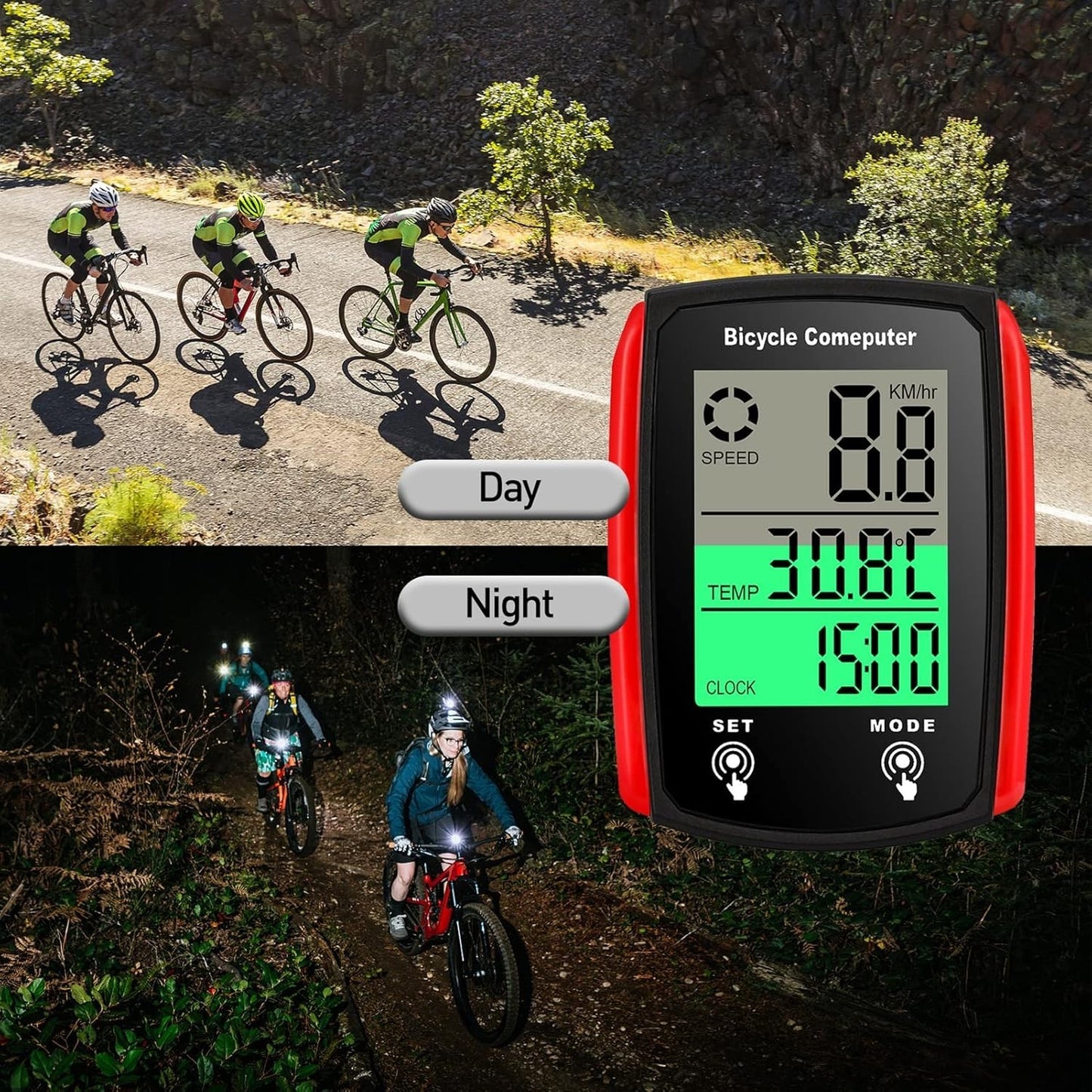 Computer da bicicletta ERYUE cablato con 19 funzioni, contachilometri impermeabi