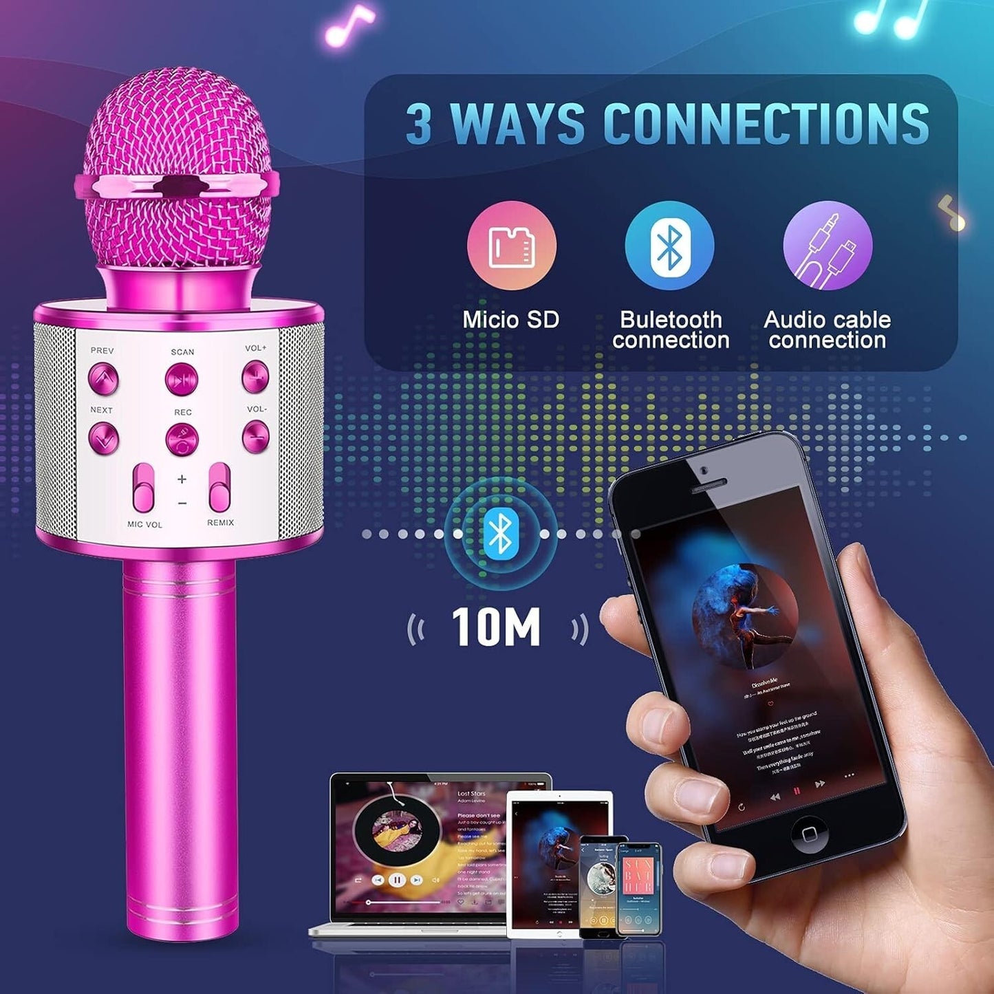 Microfono Wireless pink WS-858 Altoparlante Cassa Integrata Bluetooth Portatile