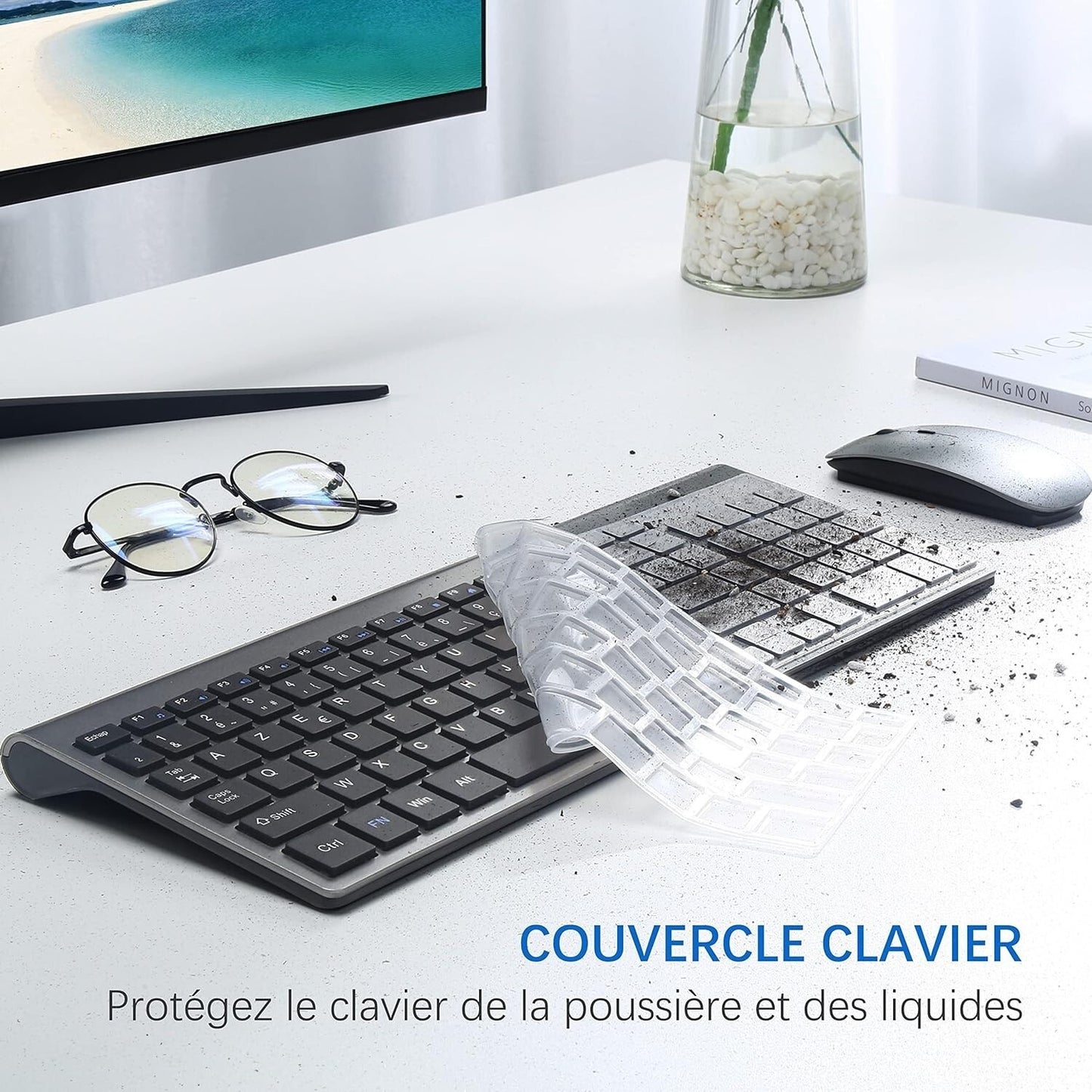 Tastiera e mouse senza fili ultra sottile azerty  2.4G Silent Compact Tastiera