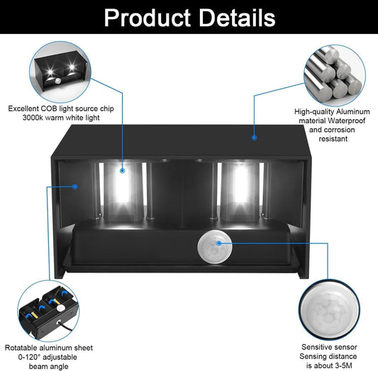 Kingwei 2 pezzi 20W Applique da Esterno con Sensore di Movimento 6000K Bianco