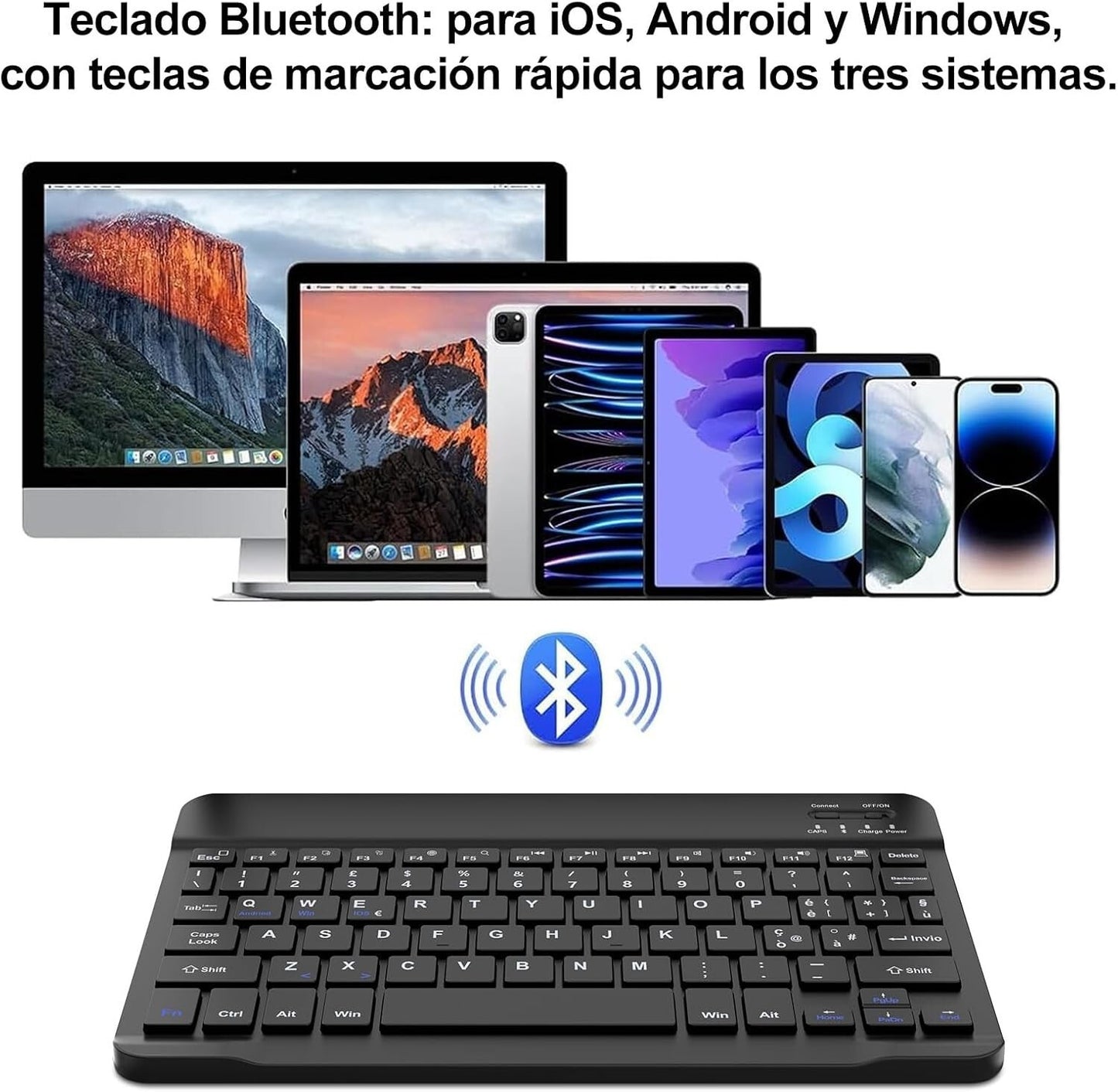 WAVATA Tastiera Bluetooth Wireless Portatile da 10 Pollici ricaricabile