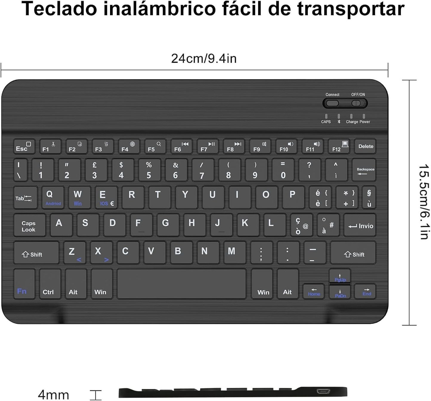 WAVATA Tastiera Bluetooth Wireless Portatile da 10 Pollici ricaricabile