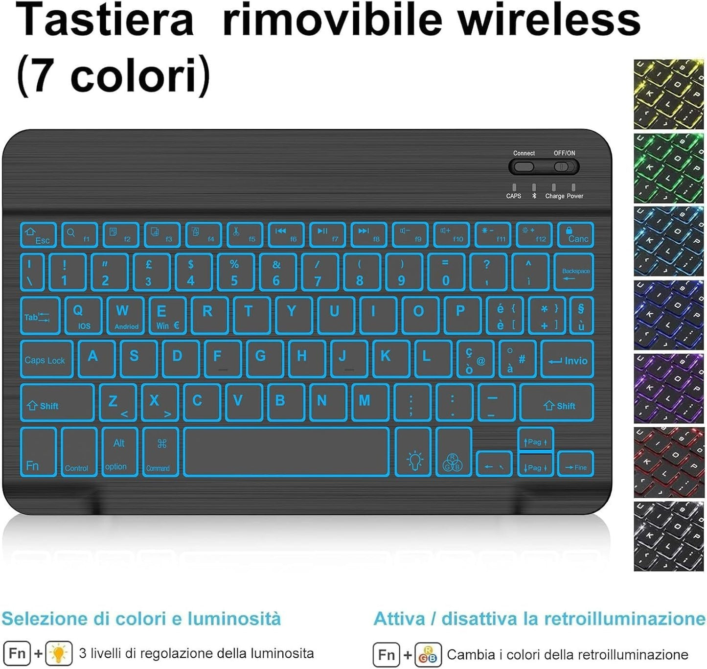 WAVATA Tastiera Bluetooth Wireless Portatile da 10 Pollici ricaricabile